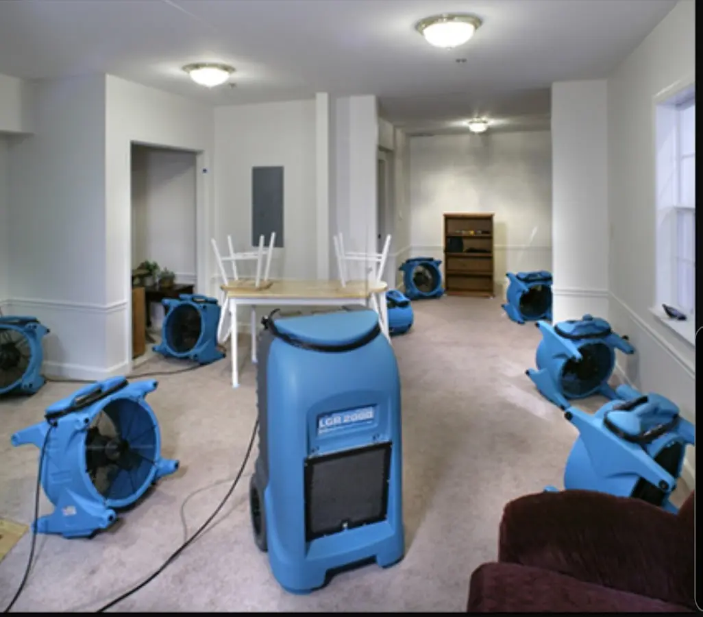 Air movers and dehumidifier setup for Water Extraction & Removal in Teaneck