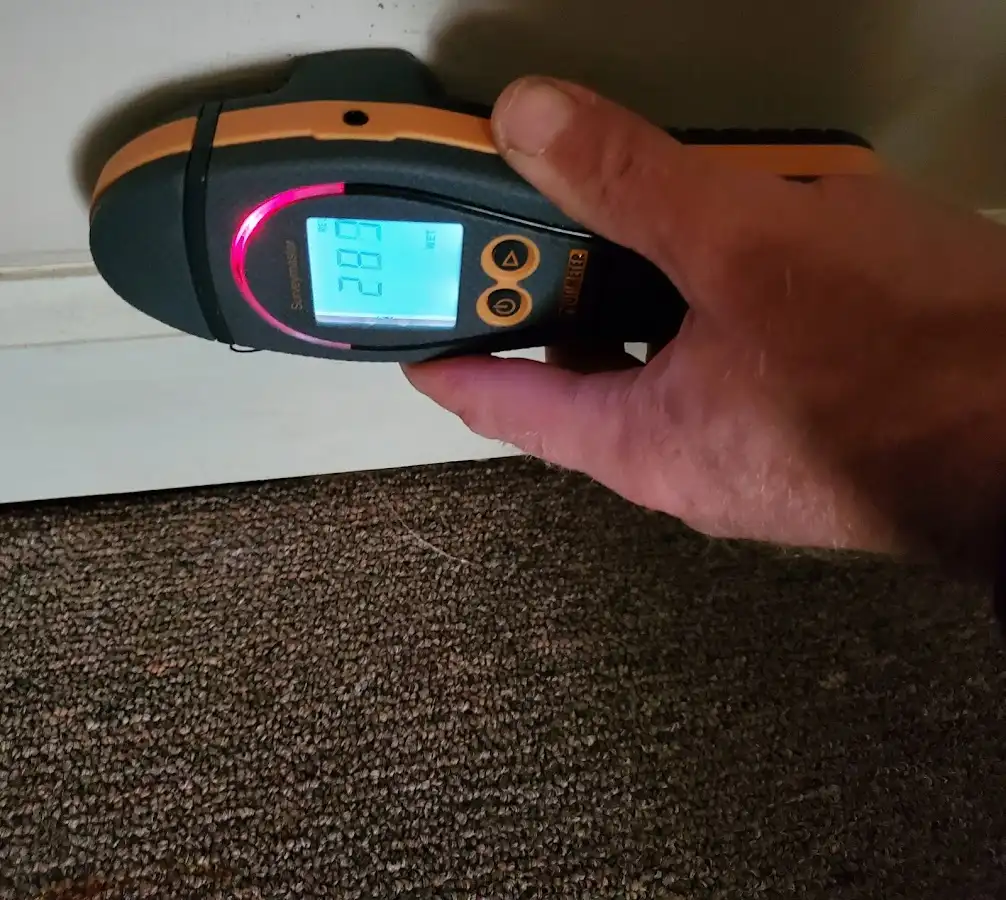 Moisture detection at baseboard during Sewage Cleanup & Sanitation in Teaneck